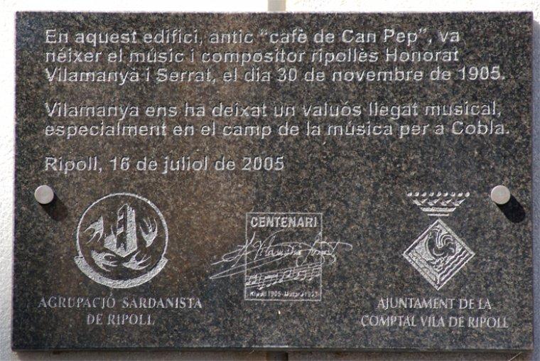 Placa que recuerda donde nació Honorado Vilamanyà