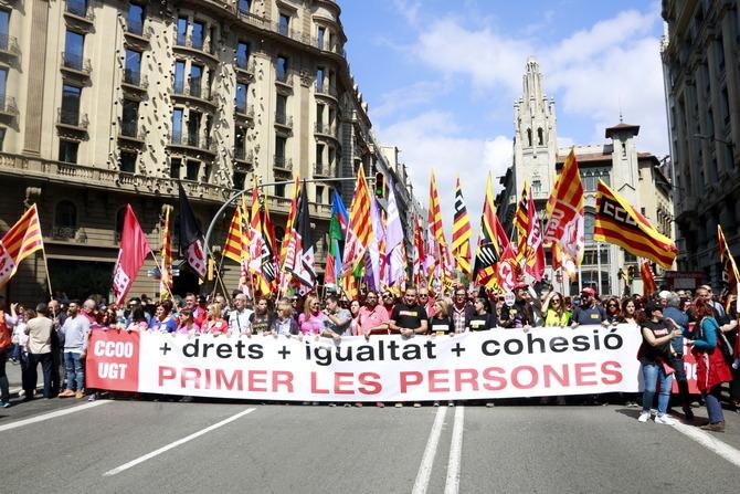 Imatge d'una manifestació l'1 de maig a Barcelona Imatge d'una manifestació l'1 de maig a Barcelona