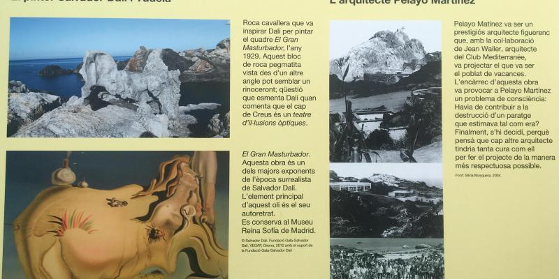 Al llarg del recorregut trobem cartells informatius que comparen les roques que van inspirar Dalí amb els seus quadres. FOTO: Sandra Bisbe