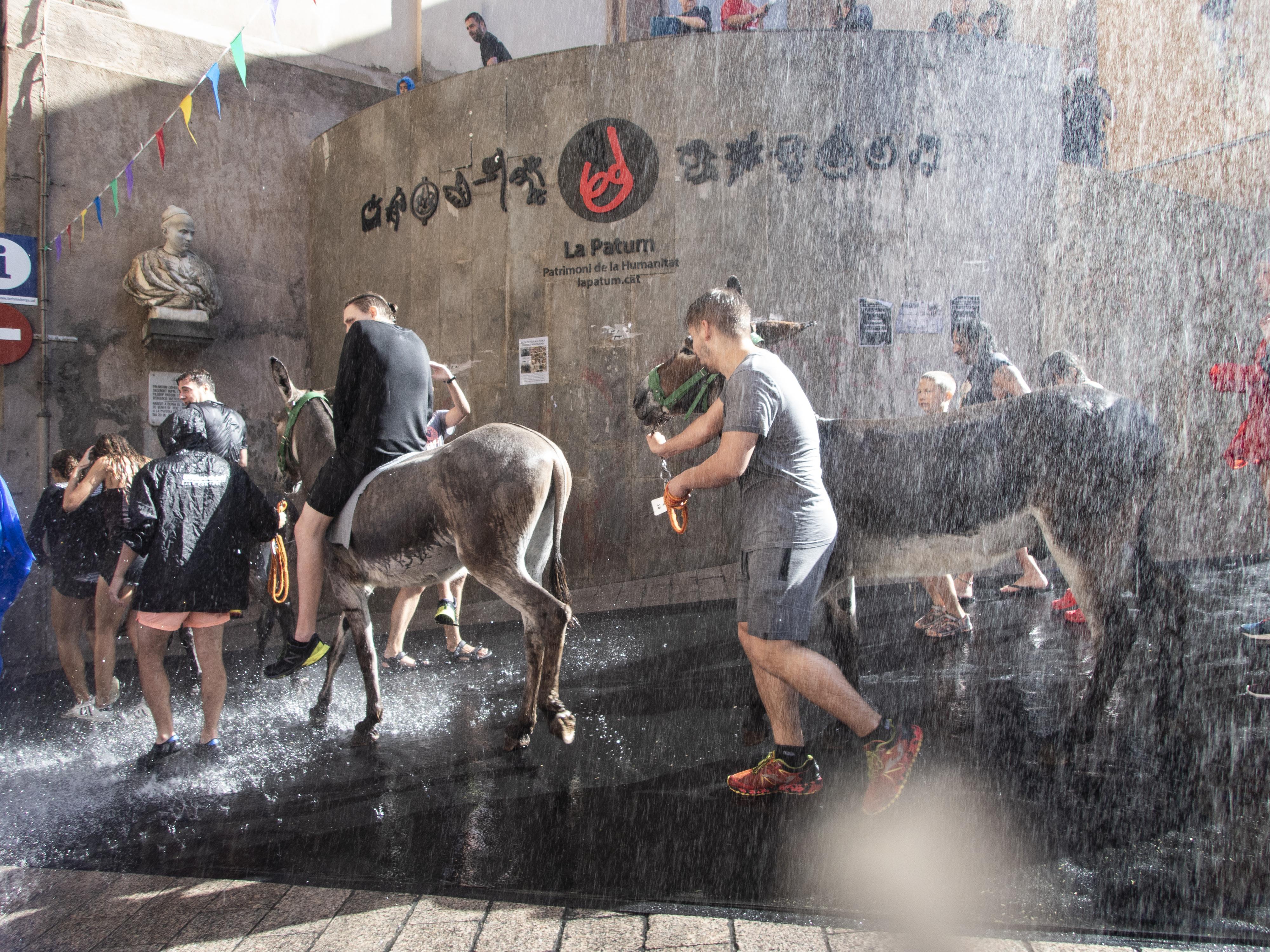 Els Elois al seu pas per la Plaça de Sant Pere, on no hi pot faltar un toc patumaire. FOTO: Anna E. Puig