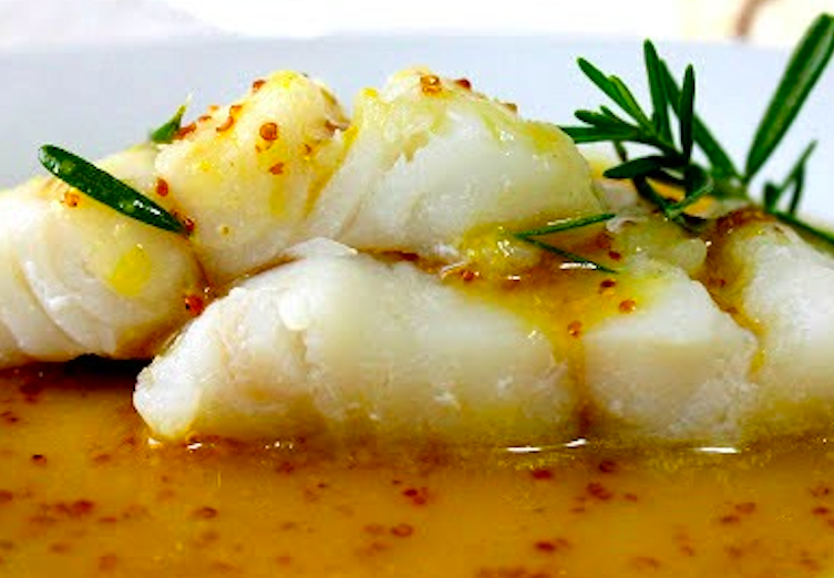 Bacallà amb salsa de mel i mostassa