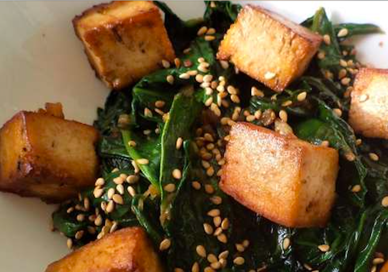 Espinacs amb tofu i sèsam Espinacs amb tofu i sèsam